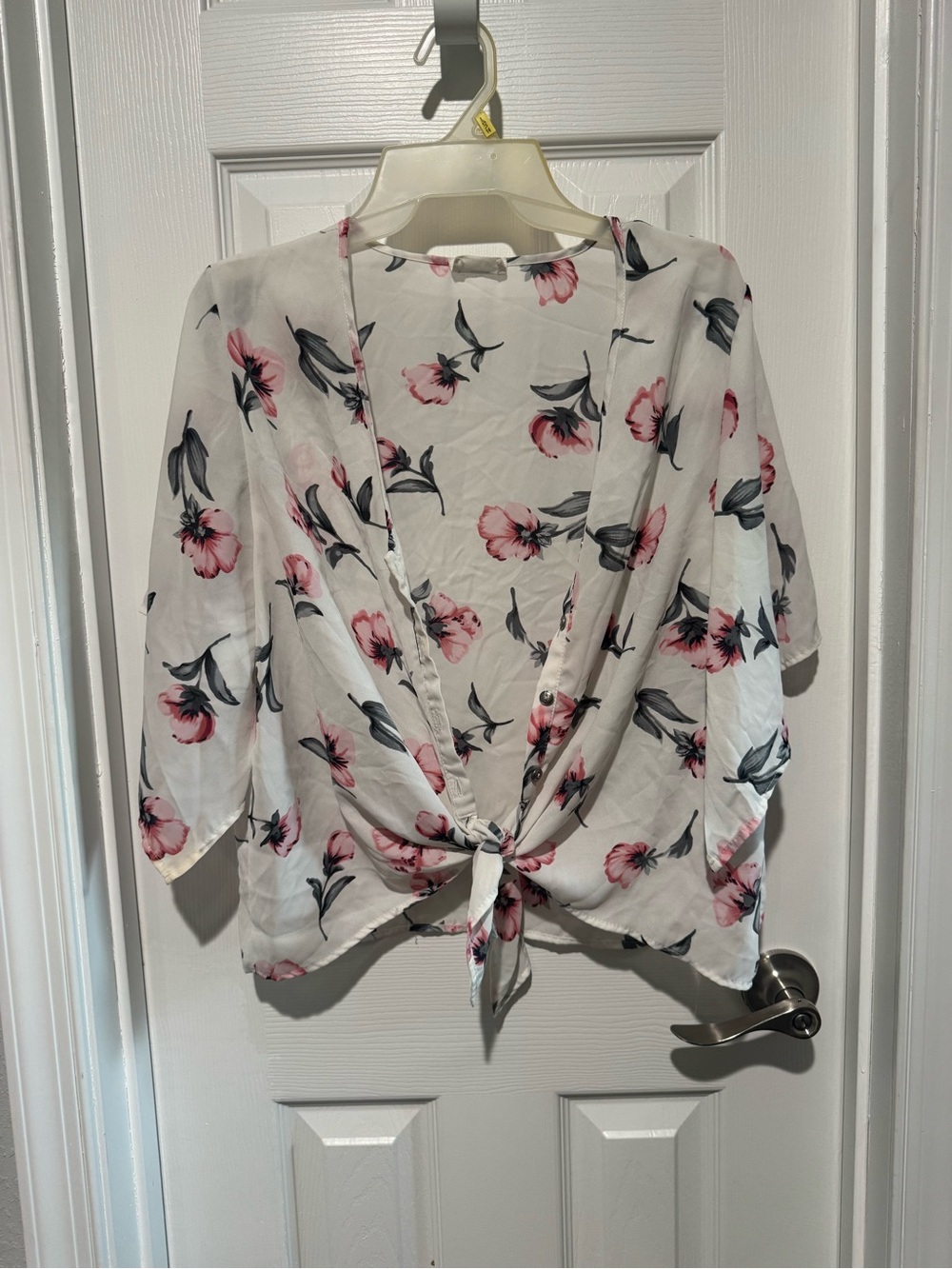 Sienna Sky White Tie-Front Blouse with Pink Floral